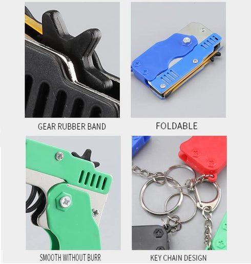 Kids Toys Cool Keychain Rubber Band Mini Metal Folding Rubber Launcher Toy with 60 Elastic Rubber Bands for Game Outdoor Activities (Blue)...