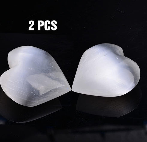 AMOYSTONE Selenite Crystal Hearts of Palm Worry Stone Crystal and Healing Stones Home Decoration 2PCS...