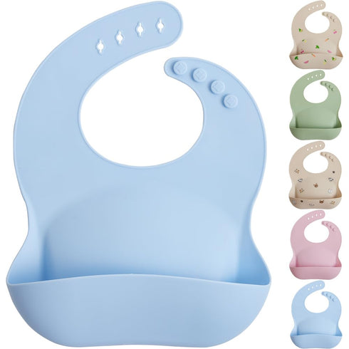 MIGHTY MONKEY Extra Deep Pocket Waterproof Silicone Feeding Baby and Toddler Bib, BPA Free Bibs for Boy, Girl, Adjustable Mess Free Eating and Dri...