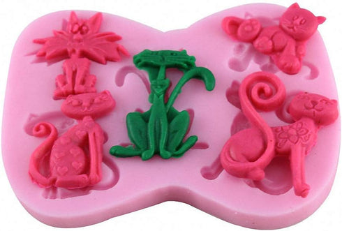 2Pcs/Set Little Cat Shape Silicone Fondant Mold KItty Kitten Chocolate Candy Gumpaste Mould Cupcake Cake Decorating Tools Polymer Clay Resin Mold...