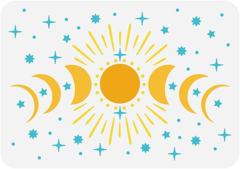 FINGERINSPIRE Moon Phases Painting Stencil 8.3x11.7inch Reusable Glitter Star Pattern Drawing Template DIY Art Sun Moon Star Decoration Stencil fo...