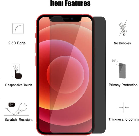3 Pack Privacy Screen Protector For iPhone 12 Mini 5.4" Anti Spy Private Tempered Glass...