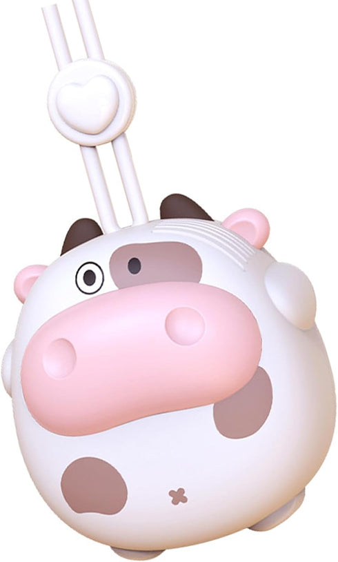 Cartoon Hanging Neck Fan, Portable Battery Powered Mini Personal Necklace Fan with Adjustable Lanyard USB Rechargeable Hands Liberating(cow white)...
