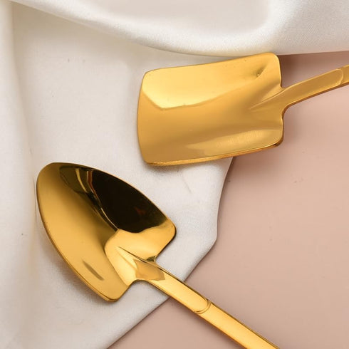 Golden Shovel Spoons for Desserts Coffee Tea Shovel Spoon Set Grapefruit Spoons Set of 2 Flat Watertermelon Ice Cream Spoons Gifts for Ice Cream L...