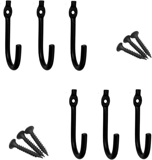 Hand Forged Metal Wall Hook Set of 6 Pcs Wrought Iron Handmade Wall Mounted Towel Hooks Rack Black Finish Wall Hooks by Living Ideas...