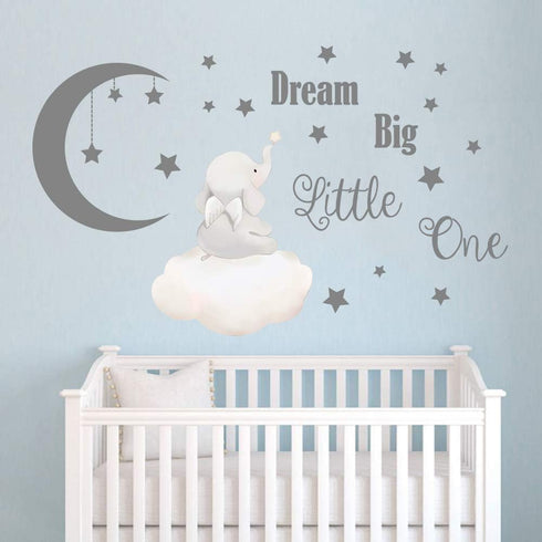 Runtoo Dream Big Little One Wall Decals Elephant Inspirational Quotes Kids Wall Stickers for Bedroom Playroom Nursery Decoration Wall Decor...