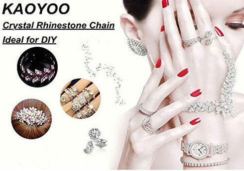 KAOYOO 10 Yards 4MM Crystal Rhinestone Close Chain Trim for Sewing Crafts,DIY Decoration...