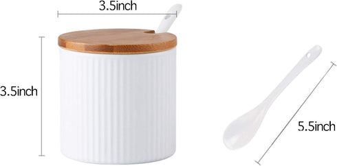 Ceramic Embossed Stripe Sugar Bowl Spice Jar Storage Seasoning Pot with Lid Spoon...