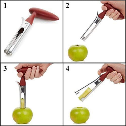 2 PACK - Apple Corer Lever Tool by BRIGHT KITCHEN Stainless Steel Pear Fruit Seed Remover Cherry Red Grip with Serrated Blade...
