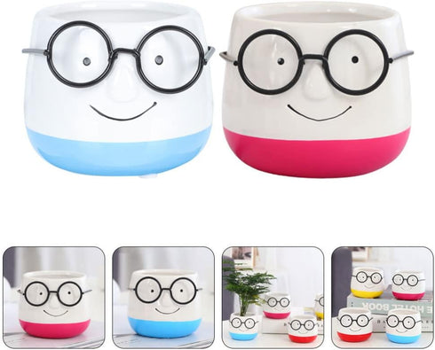 Indoor Planters 2pcs Planter Pot Eyeglasses Design Flower Pot Ceramic Nursery Floweprot Root Control Flower Container for Office Windowsill Outdoo...