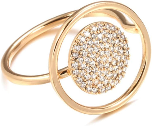 Unique Circle CZ Statement Ring for Women Girls Gold Plated Cubic Zirconia Promise Engagement Geometric Rings Comfort Fit Elegant Birthday Christm...