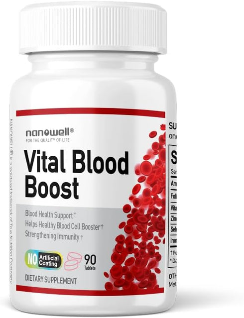 Vital Blood Boost - Dietary Supplement for White and Red Blood Cell Support - Iron with Selenium, Zinc, Vitamin B12 & Folic Acid - 90 Tablets, 90 ...