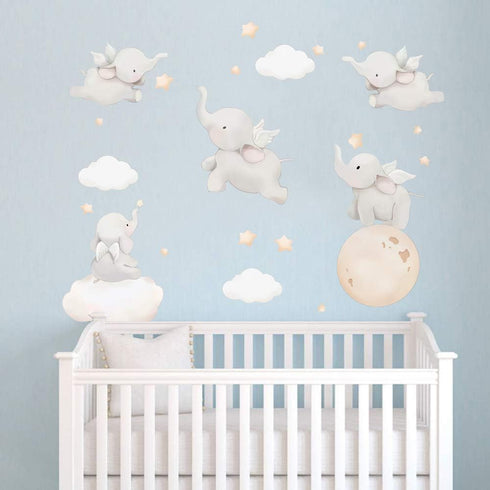 Runtoo Elephant Wall Decal Kids Animals Art Wall Stickers Baby Nursery Bedroom Space Wall Décor...