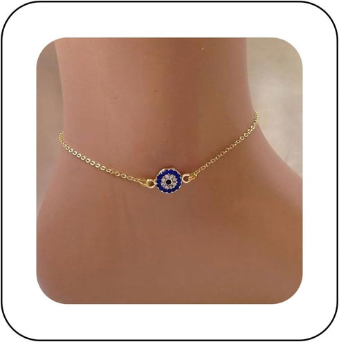 Gothic Sapphire Evil Eye Anklet Cz Evil Eye Anklet Bracelet Adjustable Luck Eye Anklet Foot Chain Gold Turkish Eye Anklet Chain Summer Beach Ankle...