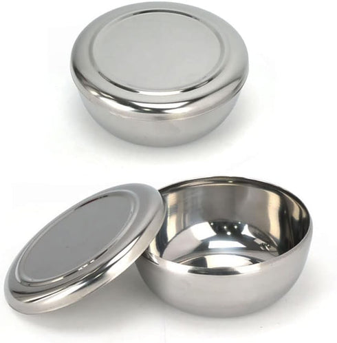 Stainless Steel Korean Kitchen Restaurant Dinner Soup Rice Bowl & Cover 2 Sets...
