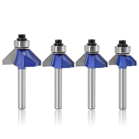 Mesee 4 Pieces 45 Degree Chamfer Router Bit Set, 1/4 Inch Shank Industrial Grade Top End Bearing Bevel Edge Forming Router Bits Cutter Woodworking...