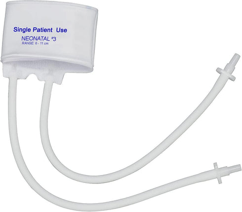MABIS Single Patient Use Disposable Blood Pressure Cuffs with Universal Connectors, Two Tubes, Neonatal #3 size, 3-11 cm, 10 Count...