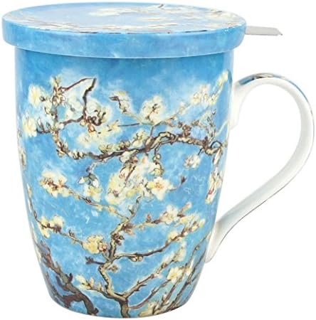 McIntosh Mugs Van Gogh Almond Blossom Fine Bone China (15 oz) Tea Mug with Lid and Infuser in Matching Gift Box...