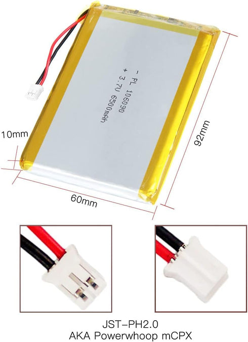 3.7V 6500mAh 106090 Lithium Polymer Ion Rechargeable Lipo Battery with PH 2.0mm Connector...