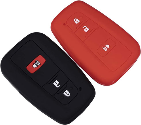 Lcyam Key Fob Cover Case for 2019-2022 Toyota Corolla Hatchback RAV4 XLE Prius 3 Button Smart Key , Black Red...