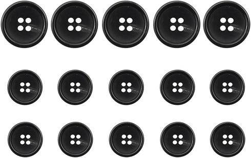 15 Pieces Real Horn Buttons Set for Blazer and Suit, 20mm 15mm Mixed Genuine Buttons for Men Women's Jacket Coat Uniforms (Black)...