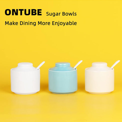 ONTUBE Ceramic Sugar Bowl with Lid and Spoon,Porcelain Seasoning Box Salt Bowl,8oz ?Turquoise Blue?...