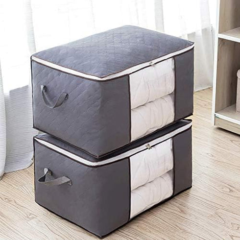 Clothes Storage Bag Foldable Storage Bin Closet Organizer With Reinforced Handle Sturdy Fabric Clear Window For Sweaters, Coats, T-shirts, Blanket...