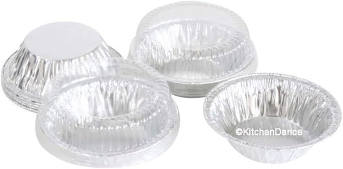 KitchenDance Disposable Aluminum Mini Tart Pans with Lid - 3 Inches Round Aluminum Foil Mini Pie Pan, Non-Stick Baking Pan Perfect for Baking, Sto...