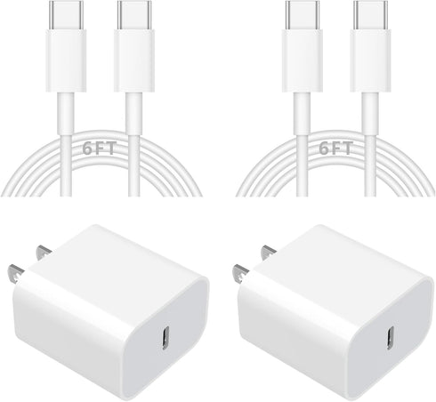 20w USB-C Power Adapter, Phone Charger 2 Pack of Charger Block, Compatible with iPhone 15, New ipad, Android Phone, with 2 Pcs USB C to C Charging...
