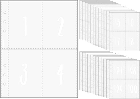 25pcs A5 Clear PP Pre-Numbered 100 Envelopes Money Saving Challenge 6 Ring Binder Inserts 2.5''x3.5'' White NO.1-100 Pouches Cash Stuffing Sleeves...