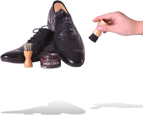 Valentino Garemi Shoe Brush Cream Applicator Set | Shine Polish Paste Jar Dauber | Horse Hair & Real Wood Handle | Made in Germany...