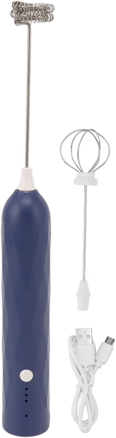 Handheld Milk Frother, Coffee Foam Maker USB Rechargeable Hand Drink Mixer 3 Speeds Electric Whisk Adjustable Hand Held Blender with 2 Heads for C...