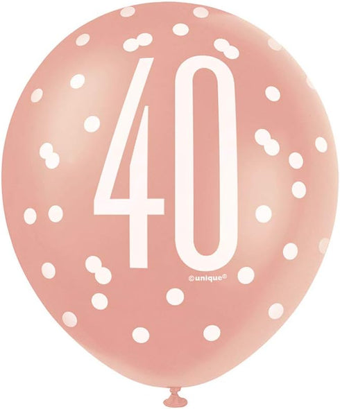 Unique Party 84918 Number Latex Balloons-12 | Rosegold | 6 Pcs, Rose Gold, Age 40...