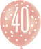 Unique Party 84918 Number Latex Balloons-12 | Rosegold | 6 Pcs, Rose Gold, Age 40...