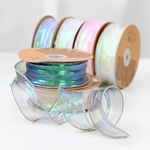 BBJ WRAPS Luxury Iridescent Fishtail Yarn Gift Ribbons for flowers Bouquet Packaging Korean Sheer Organza Wired Ribbon for Valentine's Day Wedding...