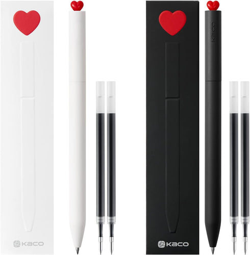 Kaco FIRST Gel Ink Pens, Pack of 2 Pieces Cute Stationery Heart Pen Set with Extra 4 Black Refills Quick Drying School Office Supplies Valentine's...