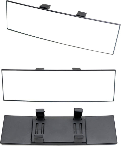 iJDMTOY Clear Glass 240mm 9-1/2 Inch Wide Angle View Anti-Glare Curve Convex Clip On Rear View Mirror Compatible With Tesla S X 3 Y...