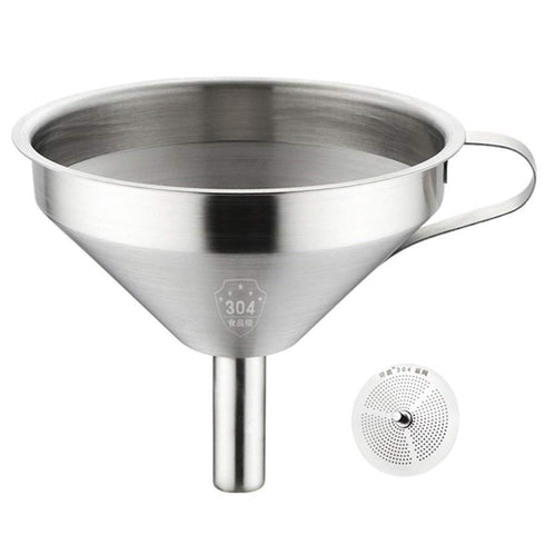 Stainless Steel Funnel with Fine Mesh Strainer, 5-Inch Metal Hopper with Handle, 300 Mesh Cooking Oil Filter Jam Straining Set for Transfer of Liq...