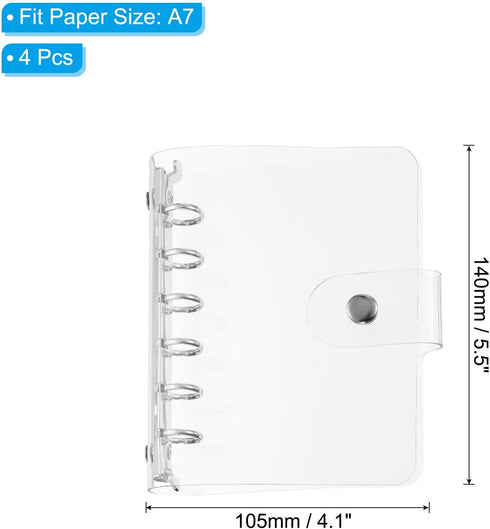 PATIKIL A7 Clear Binder Cover, 4Pcs Soft PVC Loose Leaf Binder Protector Refillable Notebook Shell with Snap Button Closure 6 Ring for DIY Meeting...