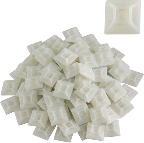 GTSE 100 Pack White Zip Tie Mounts, 1" Adhesive Mounting Squares, Cable Tie Mount, Cable Clips Organizer Holders, Zip Tie Anchor for Wire Bundles,...