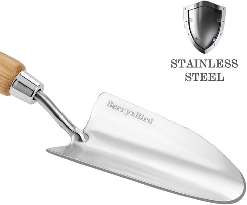 Stainless Steel Trowel, Garden Small Flower Hand Shovel, Potting Soils Scoop with Wood Handle, Gardening Bonsai Tools for Transplanting Digging We...