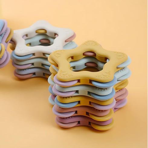 Star Shape Spinner Silicone Baby Teether - BPA Free Chewable Teething Toy, Soft and Safe, Easy to Hold, Star Design with Spinning Wheels, Ideal fo...