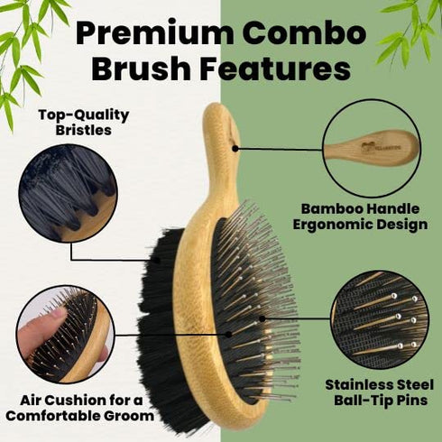 Dog Brush for Shedding - Cat Brush for Shedding - Double Sided Bamboo Brush Ball Pin and Soft Nylon Bristle - Dog and Cat Grooming Brush (Small)...