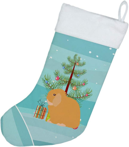 Caroline's Treasures BB9335CS Holland Lop Rabbit Christmas Christmas Stocking, Teal Fireplace Hanging Stockings Christmas Season Party Decor Famil...