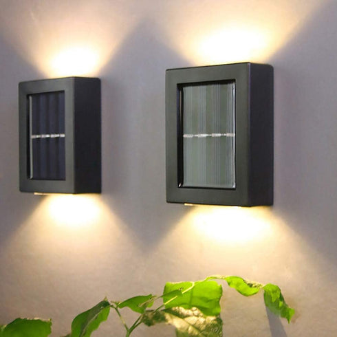 CALIDAKA 2 Pack LED Solar Wall Light, Up and down Outdoor Security Wall Lamps, IP65 Waterproof Solar Outdoor Lights, Solar Fence Lights LED Solar ...