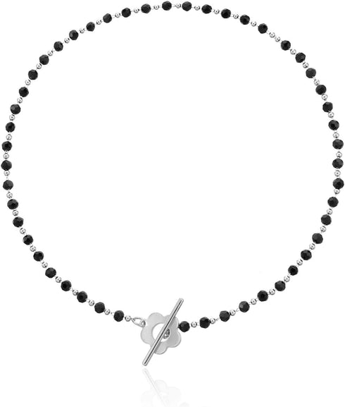 Dainty Flower Toggle Clasp Choker Necklace Black Crystal Beads Plum Blossom Shape OT Clasp Necklace Boho Irregular Stone Clavicle Chains Minimalis...