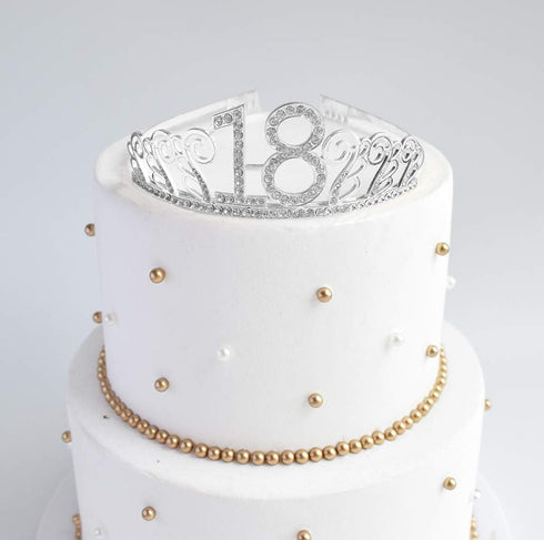 18th Silver Birthday Tiara and Sash Glitter Satin Sash and Crystal Rhinestone Tiara Crown for Happy 18th Birthday Party Supplies Favors Decoration...