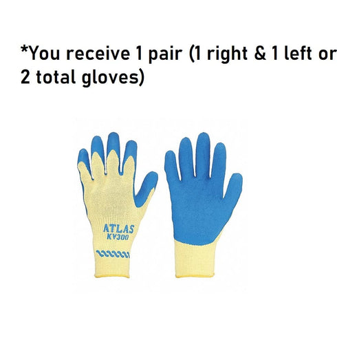 SHOWA Atlas KV300 Natural Latex Palm Coated Cut Resistant Safety Glove with Kevlar Liner, X-Large (1 Pair),Yellow/Blue...
