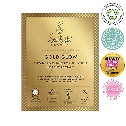 Seoulista Beauty® Advanced Clinic Formulation Gold Glow Instant Facial™ 30ml | Anti-Ageing Face Sheet Mask | Dermatologist Created Korean Skin Car...