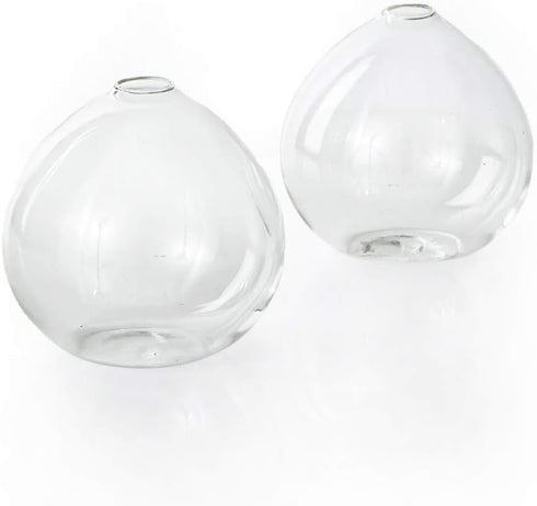 Serene Spaces Living Set of 2 Clear Ball Bud Vase, Vintage Style Vase for Flowers, Measures 4" Tall and 4" Diameter...